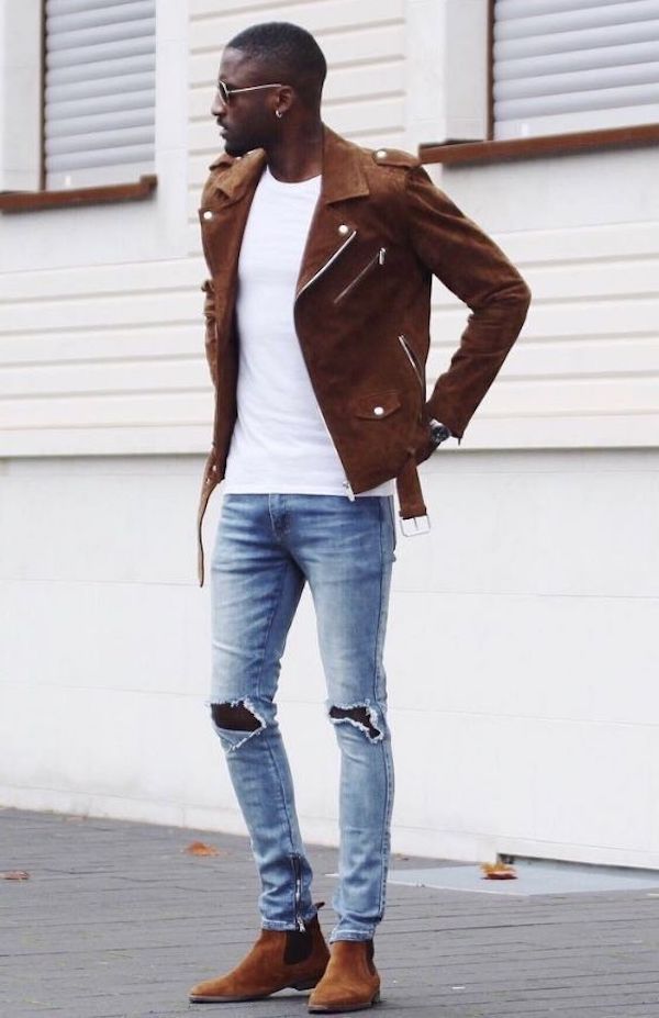 look jaqueta de couro marrom masculina